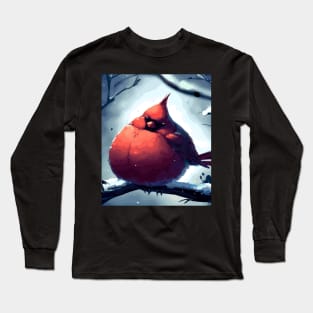 Cute Northern Cardinal in winter Long Sleeve T-Shirt